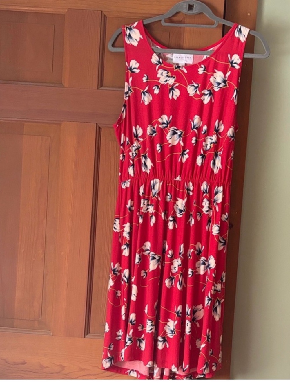 French Grey Vibrant Red Floral Midi Dress - Picture 5 of 5